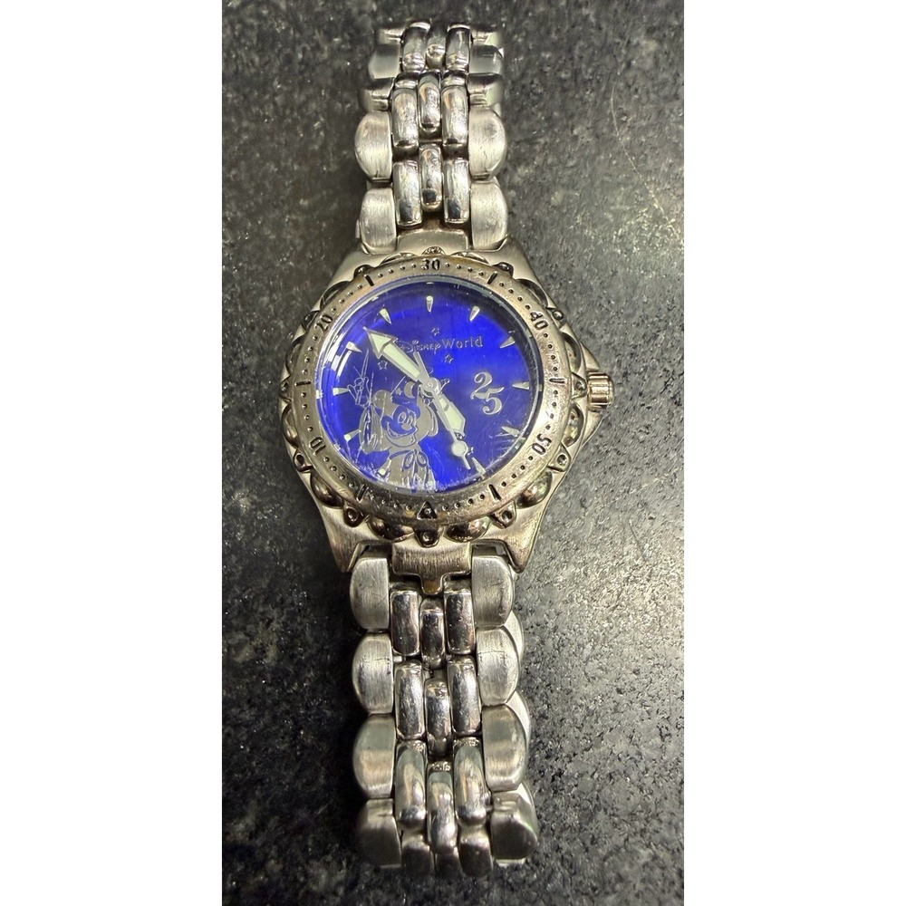 Disney World 25th Anniversary Limited Edition Mickey Mouse Watch Blue Dial AS IS